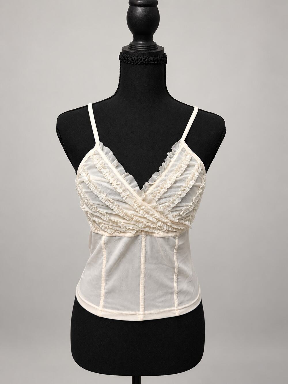 Pilcro Anthropologie Ivory Mesh Ruffle Corset Cami Top Size Medium